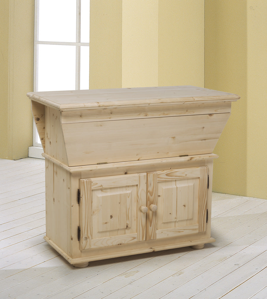 Madia country in legno massello grezzo con due ante e anta a ribalta cm 100x50x86h