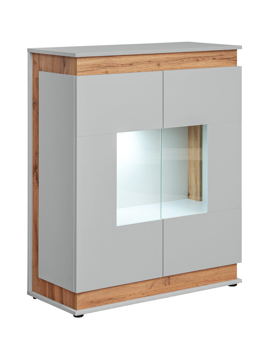 Gelsa - Mobile vetrinetta in legno con 2 ante e luci a led cm 90x40x111h