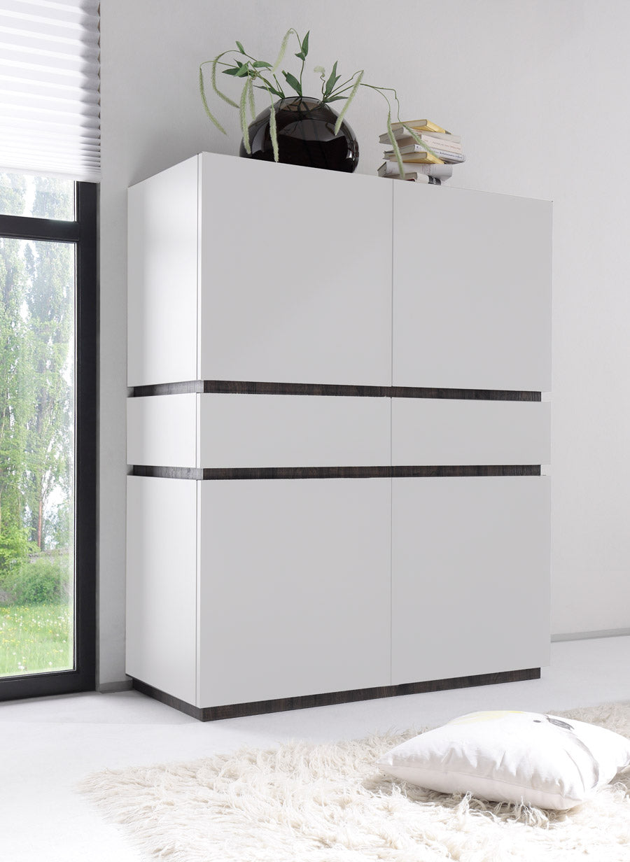 Elvan - Mobile alto 4 ante e 2 cassetti moderno colore bianco cm 123x51x155h - vari colori