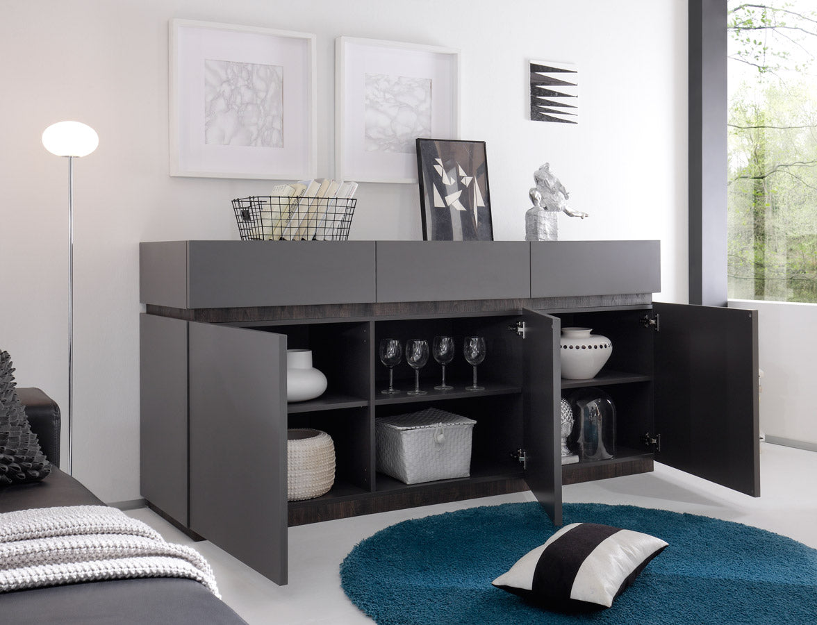 Astrea - Credenza 3 ante e 3 cassetti moderna grigio opaco cm 184x51x87h - vari colori - immagine 2