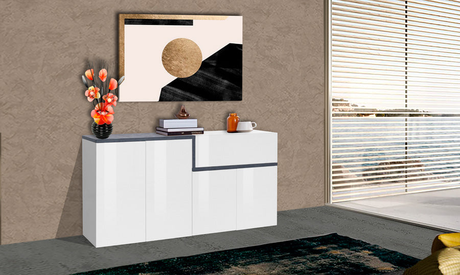 Verista - Credenza madia moderna in legno con cassetto e 4 ante cm 160x40x80h - vari colori