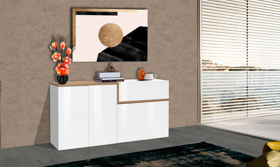 Verista - Credenza madia moderna in legno con cassetto e 4 ante cm 160x40x80h - vari colori - immagine 2