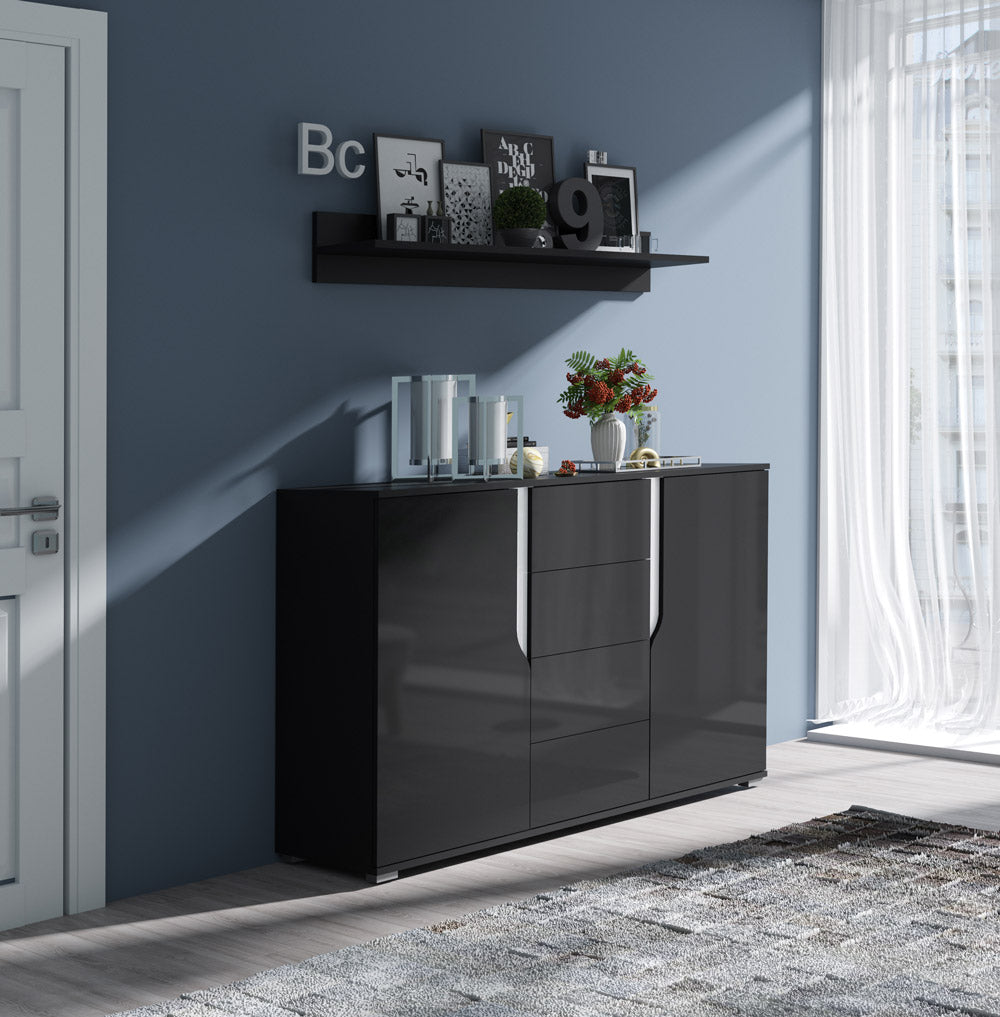 Zabel - Credenza moderna in legno con ante e cassetti centrali cm 135x40x90h - vari colori