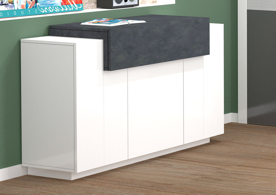 Geltrude - Madia credenza moderna in legno bianco lucido con 3 ante cm 140x40/45x86h - vari colori - immagine 2