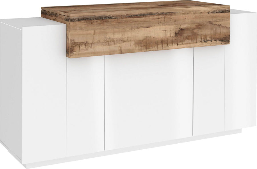 Geltrude - Madia credenza moderna in legno bianco lucido con 3 ante cm 140x40/45x86h - vari colori