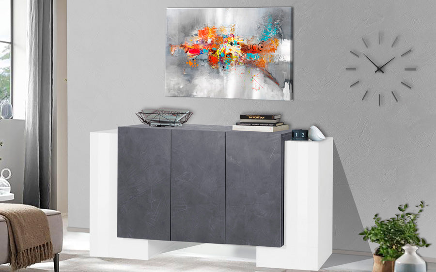 Paola - Credenza da soggiorno moderna in legno con 5 ante cm 170x35/45x85h - vari colori