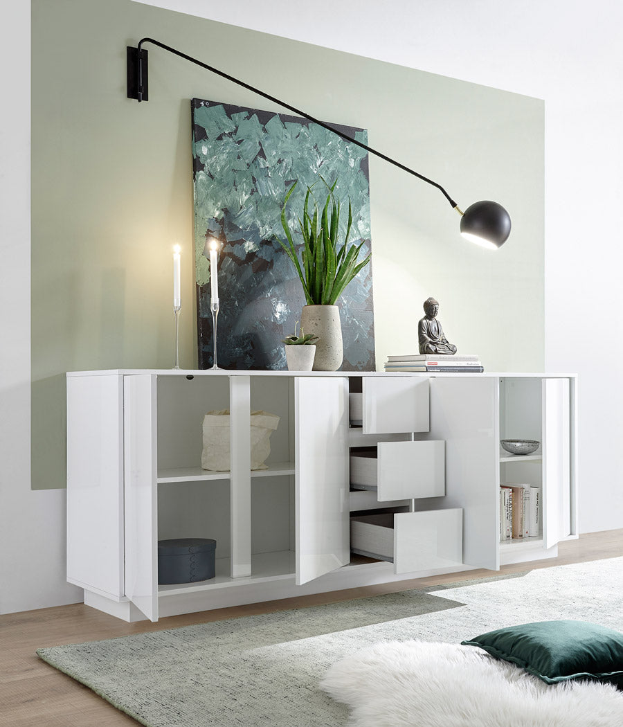 Varm - Credenza design con ante e cassetti bianco lucido cm 210x43x79h - immagine 2