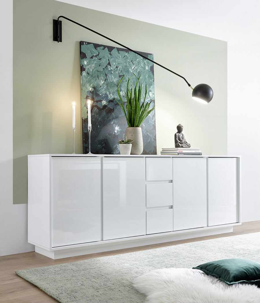 Varm - Credenza design con ante e cassetti bianco lucido cm 210x43x79h
