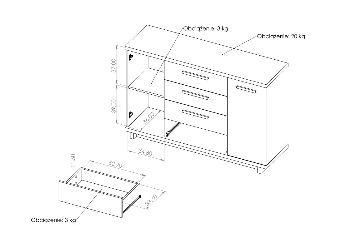 Deluise - Credenza living in legno naturale e nero cm 135x40x90h - immagine 2