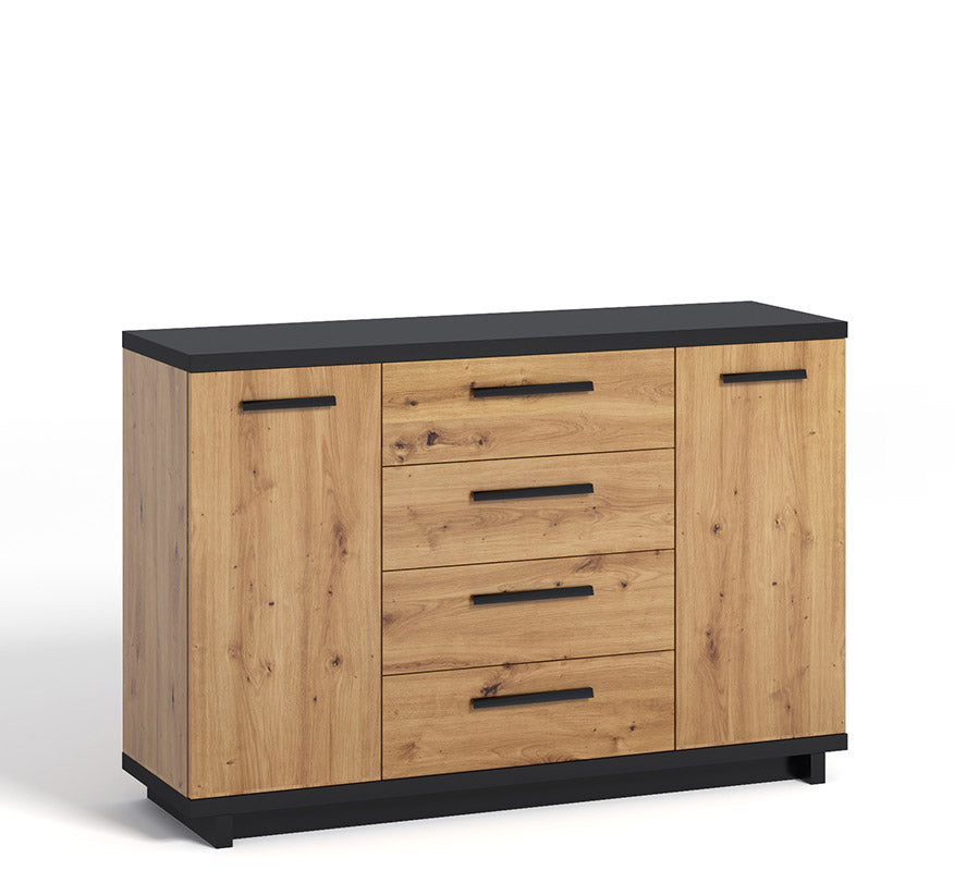Deluise - Credenza living in legno naturale e nero cm 135x40x90h