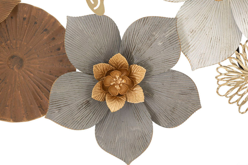 Decorazione per parete in metallo sagomato 3D con fiori e farfalle cm 136x7x68h - immagine 2