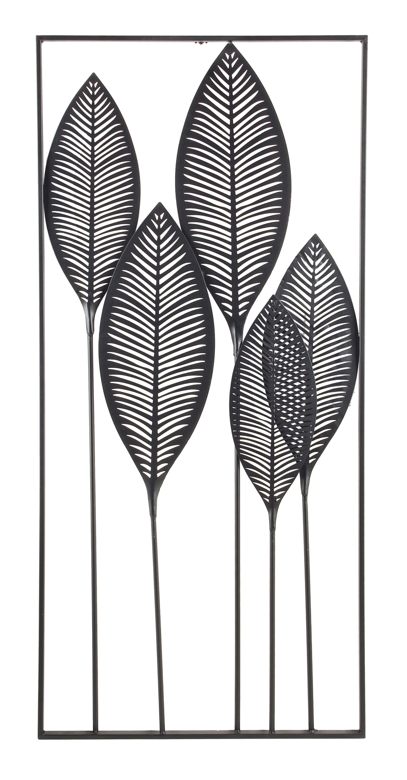 Adhira Nero - Decorazione da parete in metallo con foglie colore nero cm 61x2x135h