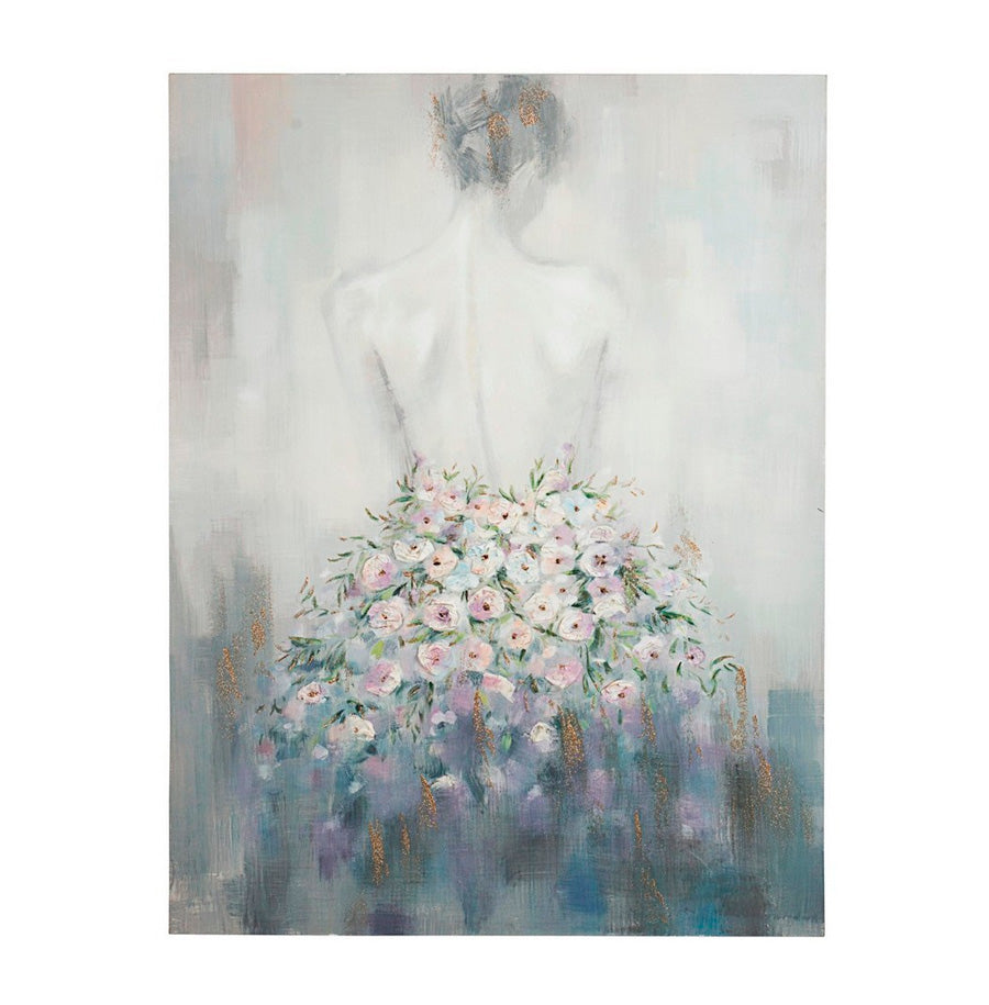 Dipinto olio su tela con ballerina design moderno struttura in legno di pino cm 90x2x120h