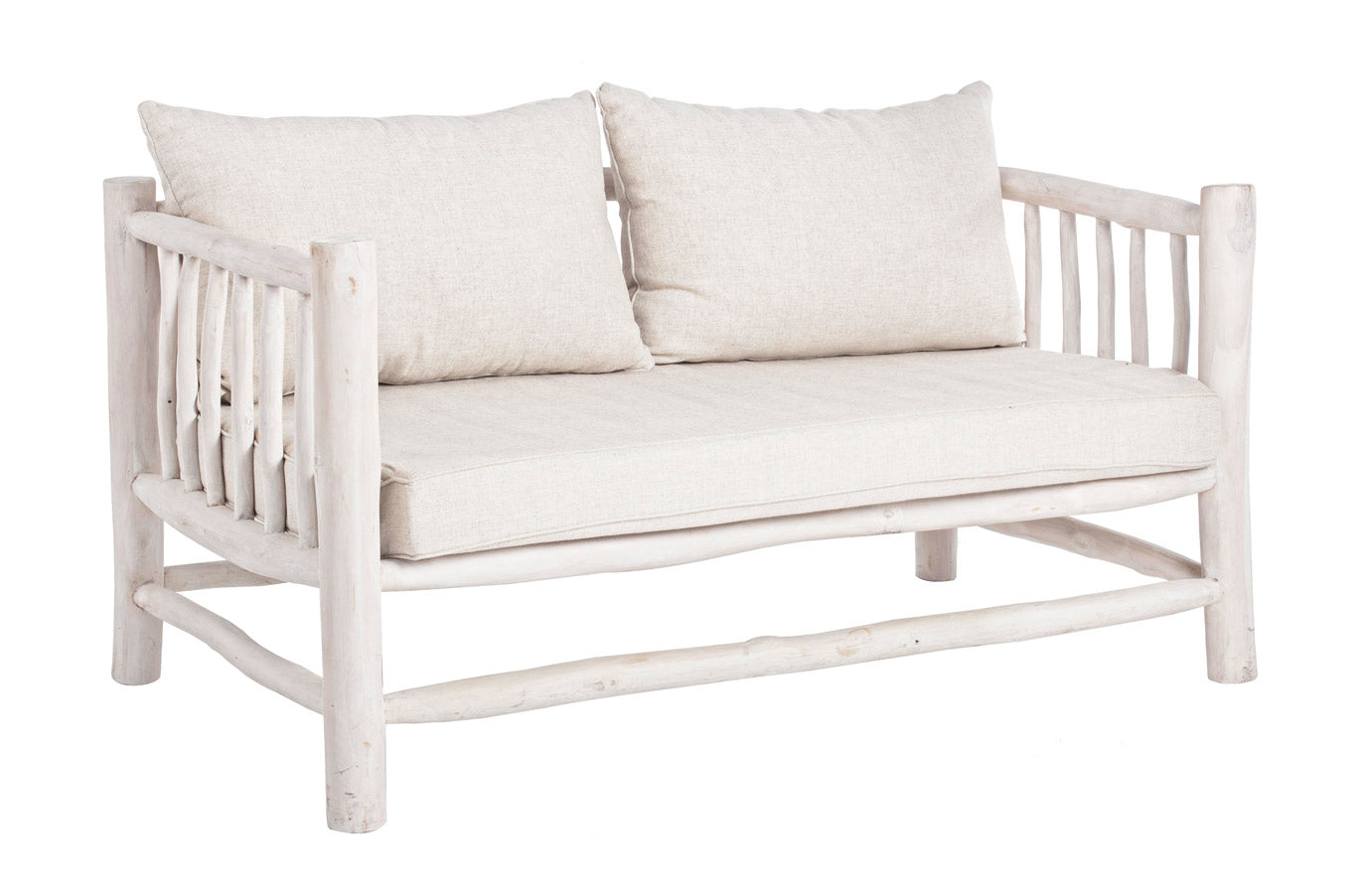 Divano due posti in legno di teak sbiancato cm 140x75x80h