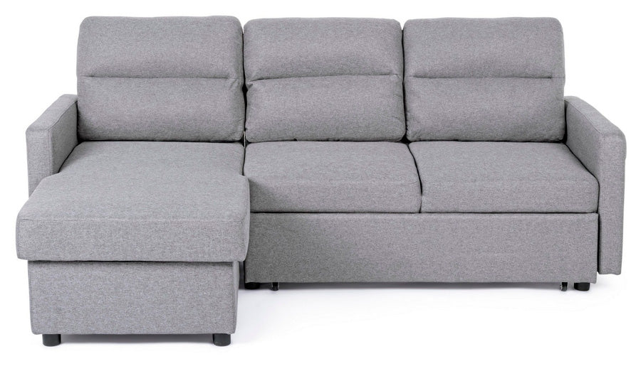 Divano letto angolare in tessuto colore grigio struttura in legno design moderno cm 213x148x93h - immagine 2