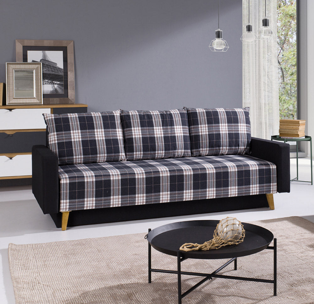 Vledilen - Divano letto 3 posti con contenitore in tessuto scozzese cm 215x95x90h