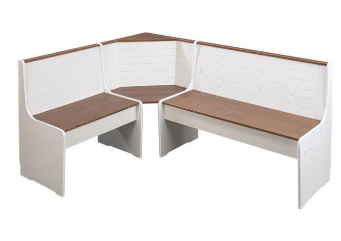Liviano - Giropanca in legno massello bianco e naturale per sala pranzo cm 171x131x86h