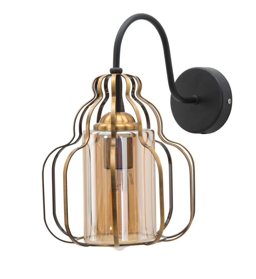 Applique una luce da parete paralume in metallo dorato e vetro cm 21x30x32h