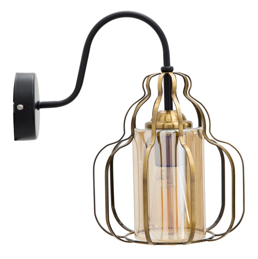 Applique una luce da parete paralume in metallo dorato e vetro cm 21x30x32h - immagine 2