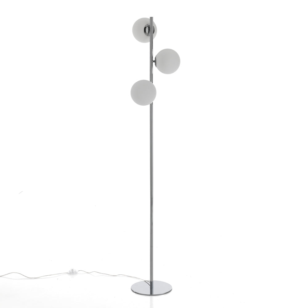 Lampada da terra struttura in acciaio con 3 coprilampada in vetro bianco cm Ø 30x160h