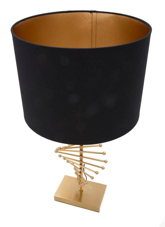 Lampada design base in metallo finitura oro paralume in tessuto nero cm Ø 34x65h - immagine 2