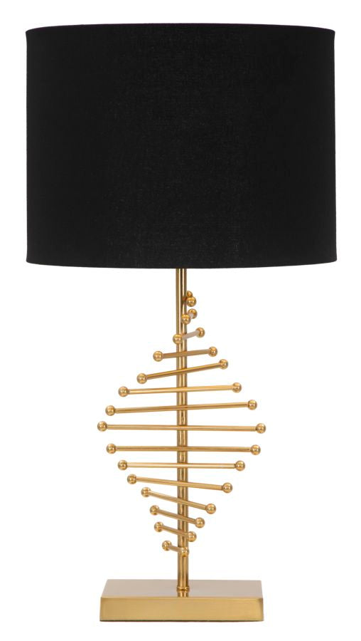 Lampada design base in metallo finitura oro paralume in tessuto nero cm Ø 34x65h