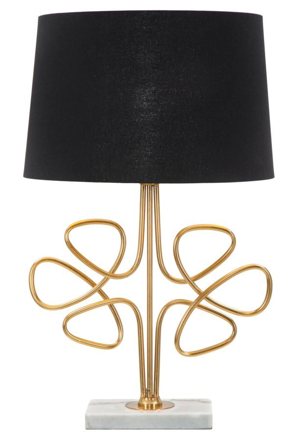 Lampada da tavolo design in metallo colore oro e cappello in tessuto nero cm Ø 39x65h