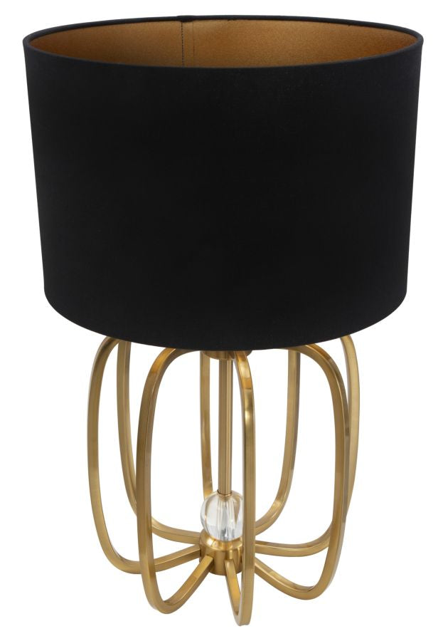 Lampada da tavolo moderna in metallo dorato cappello in tessuto nero cm Ø 38x62h - immagine 2