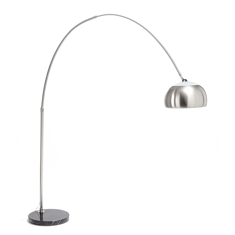 Lampada ad arco moderna in metallo satinato e base in marmo colore nero