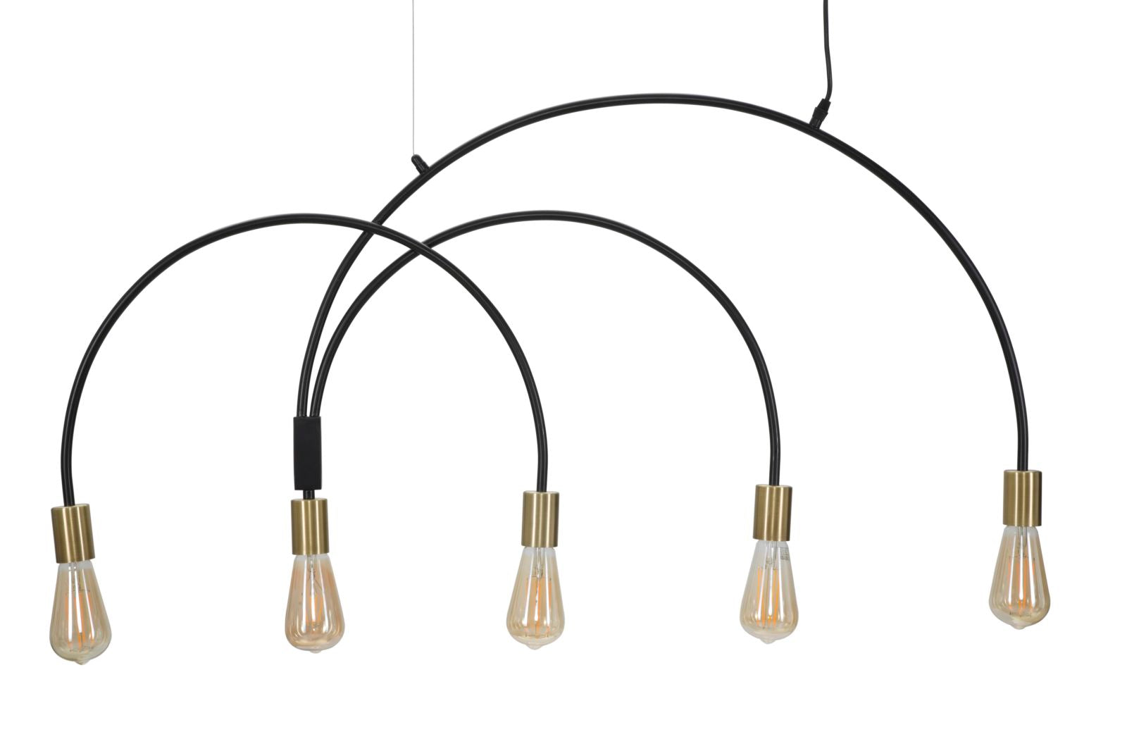 Lampadario design a sospensione 5 luci in metallo oro e nero cm 104x5x50h - immagine 2
