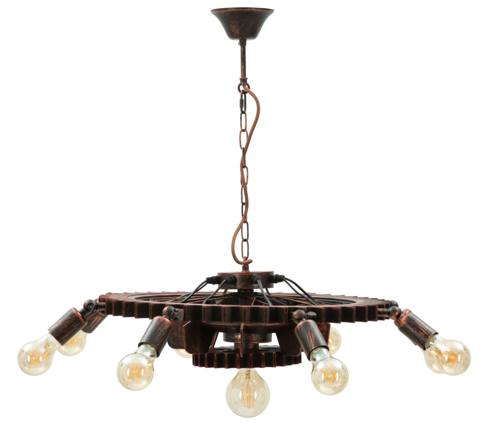 Lampadario stile industrial in ferro modello ingranaggi 9 luci cm Ø 73x16h