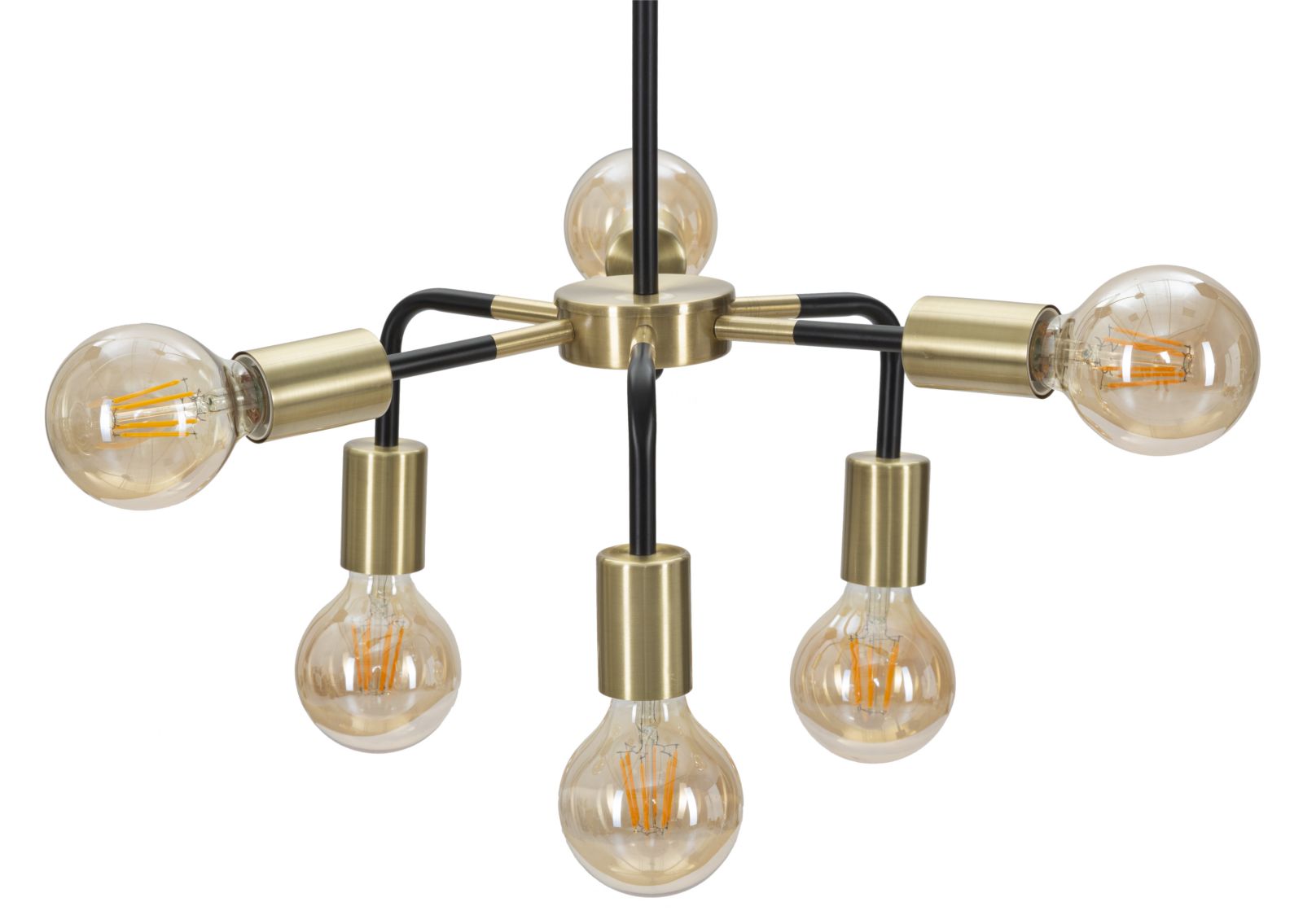 Lampadario 6 luci design moderno in metallo nero e oro cm Ø 37x81h - immagine 2