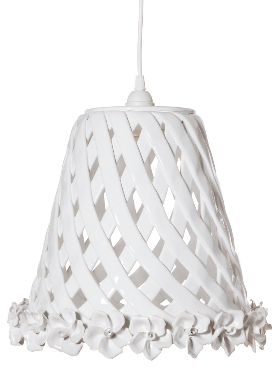 Lampadario da soggiorno in ceramica bianco con fiori - varie misure - immagine 2