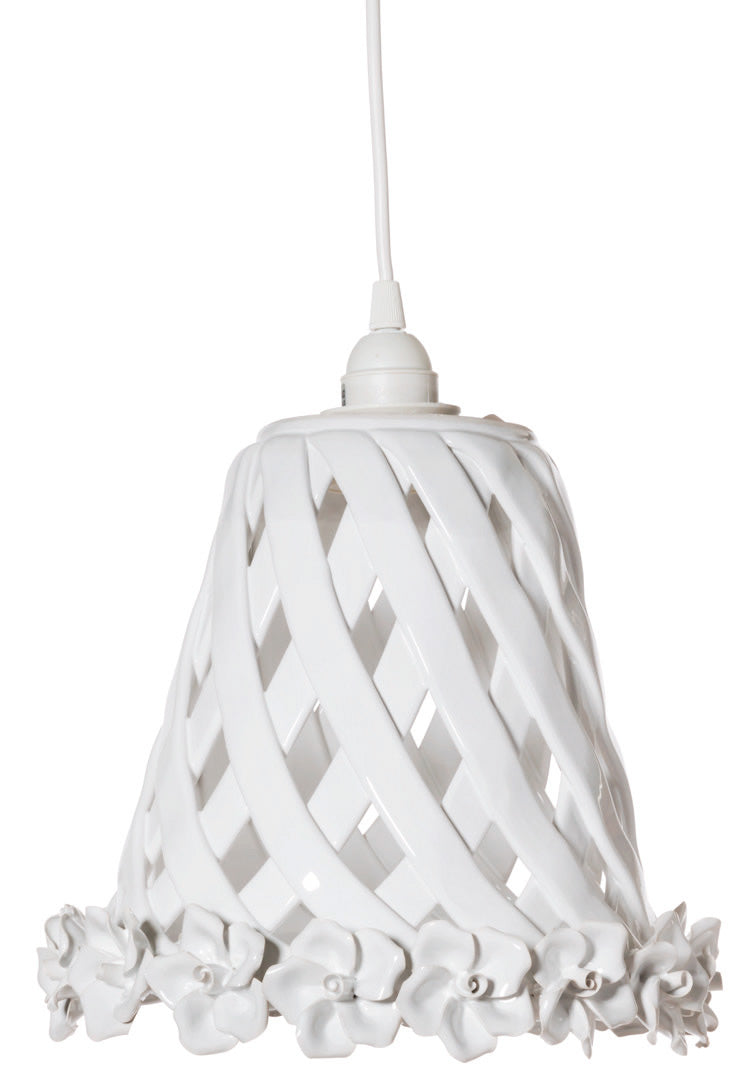 Lampadario da soggiorno in ceramica bianco con fiori - varie misure