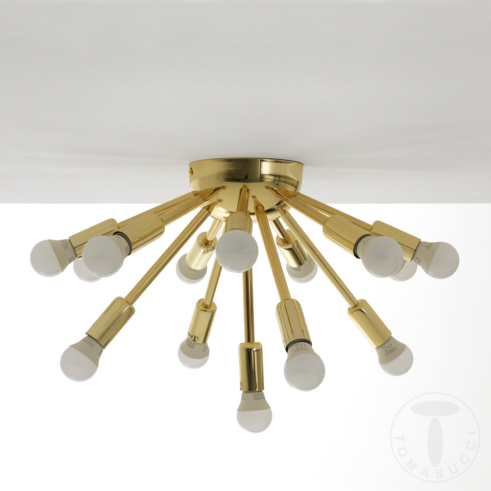 Lampadario design da soffitto applique da muro in metallo colore oro 14 luci cm Ø 43x29h