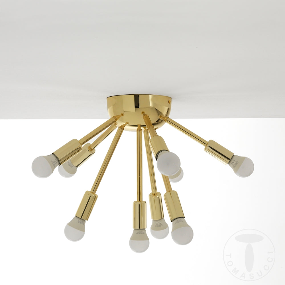 Lampadario da soffitto applique in metallo dorato 9 luci cm Ø 38x29h