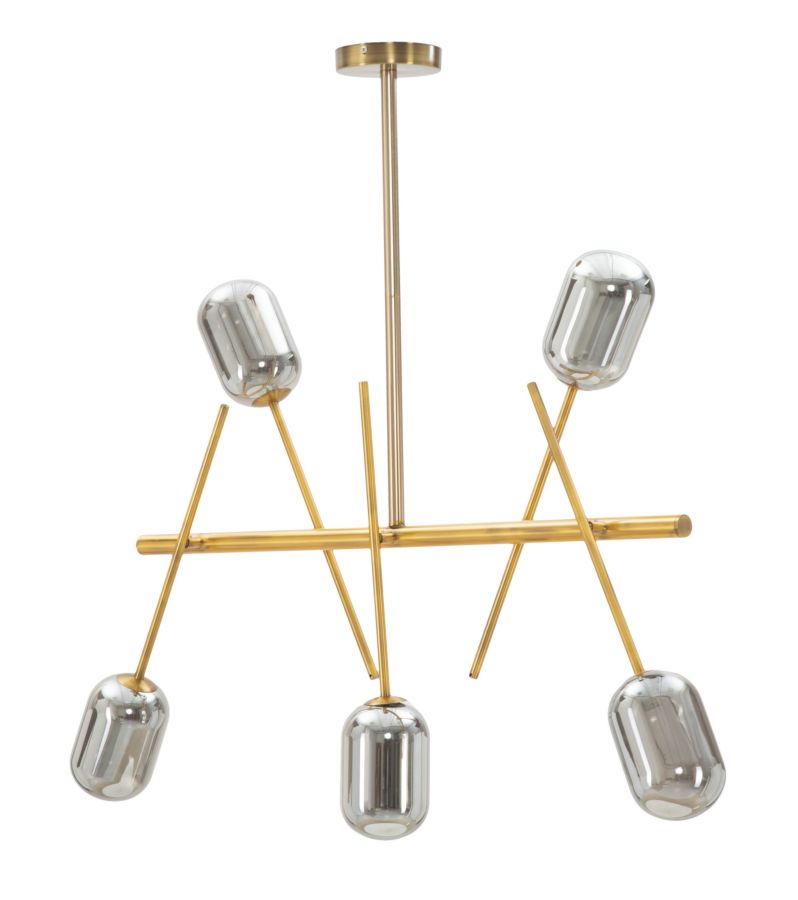 Lampadario a sospensione design moderno 5 luci in metallo e vetro cm 100x10x80h - immagine 2