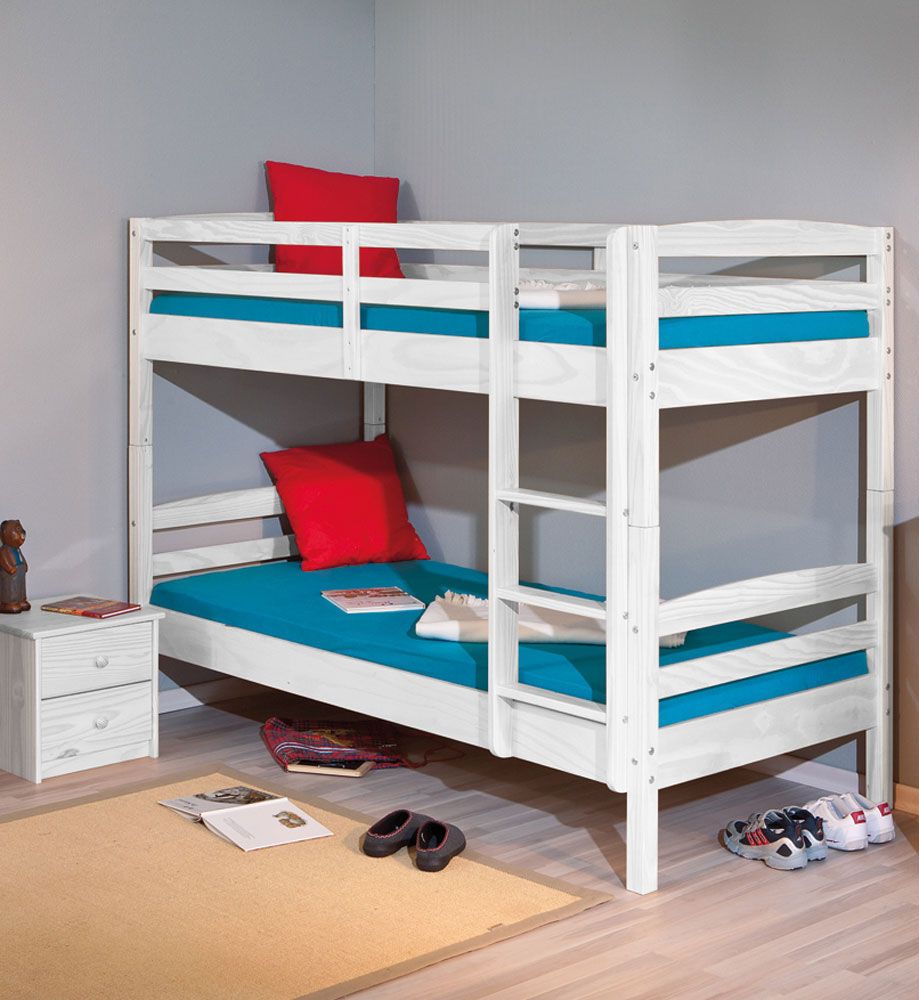 Vaural - Letto a castello in legno massello bianco divisibile in letti singoli cm 200x102x148h