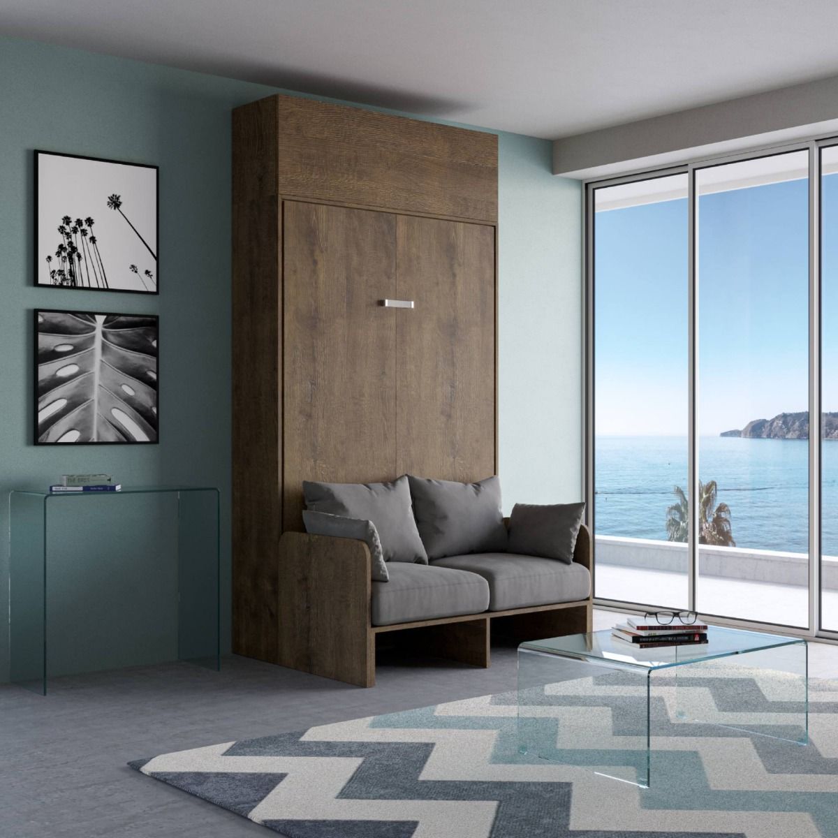 Andales Sofà - Letto una piazza e mezza scomparsa con divano e pensile cm 134x105x250h - vari colori