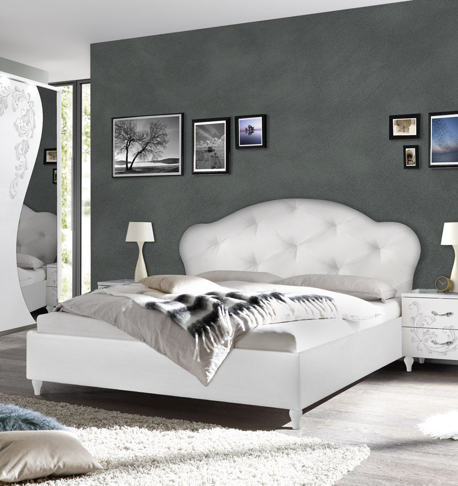 Florella - Letto design matrimoniale imbottito in ecopelle cm 211x205x117h