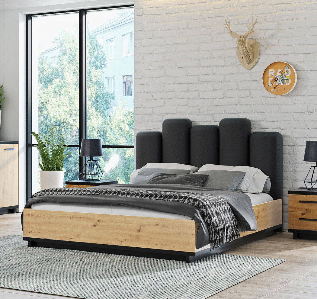 Mendola - Camera matrimoniale con letto armadio cassettiera e comodini stile industriale - immagine 2