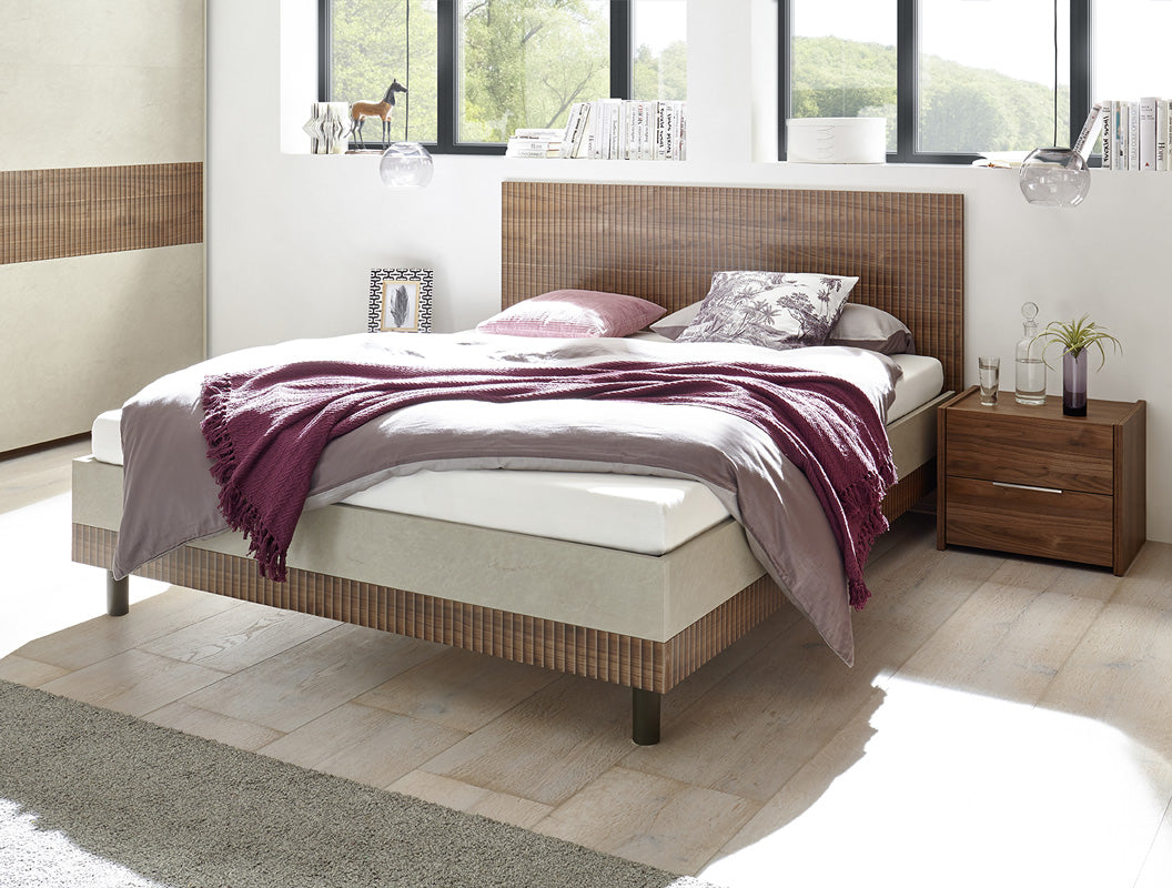 Arkona - Letto matrimoniale design in legno serigrafato colore noce cm 203x205x94h