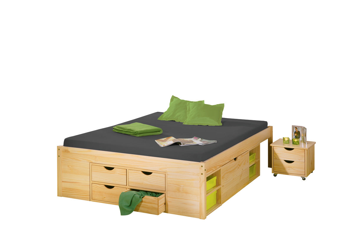 Fledin - Letto matrimoniale con cassetti e comodini in legno massello cm 166x209x48h - immagine 2