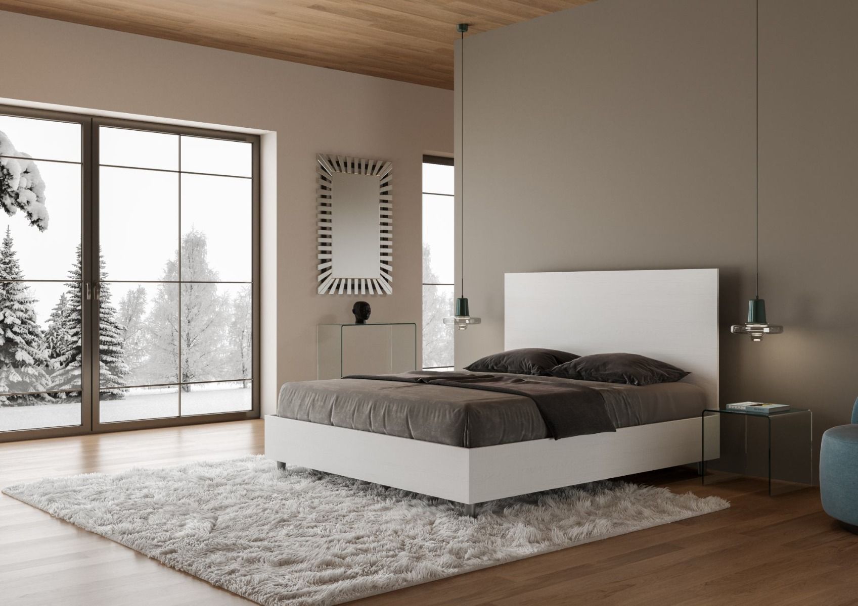 Ledier - Letto moderno matrimoniale in legno bianco frassino cm 167x198 - immagine 2