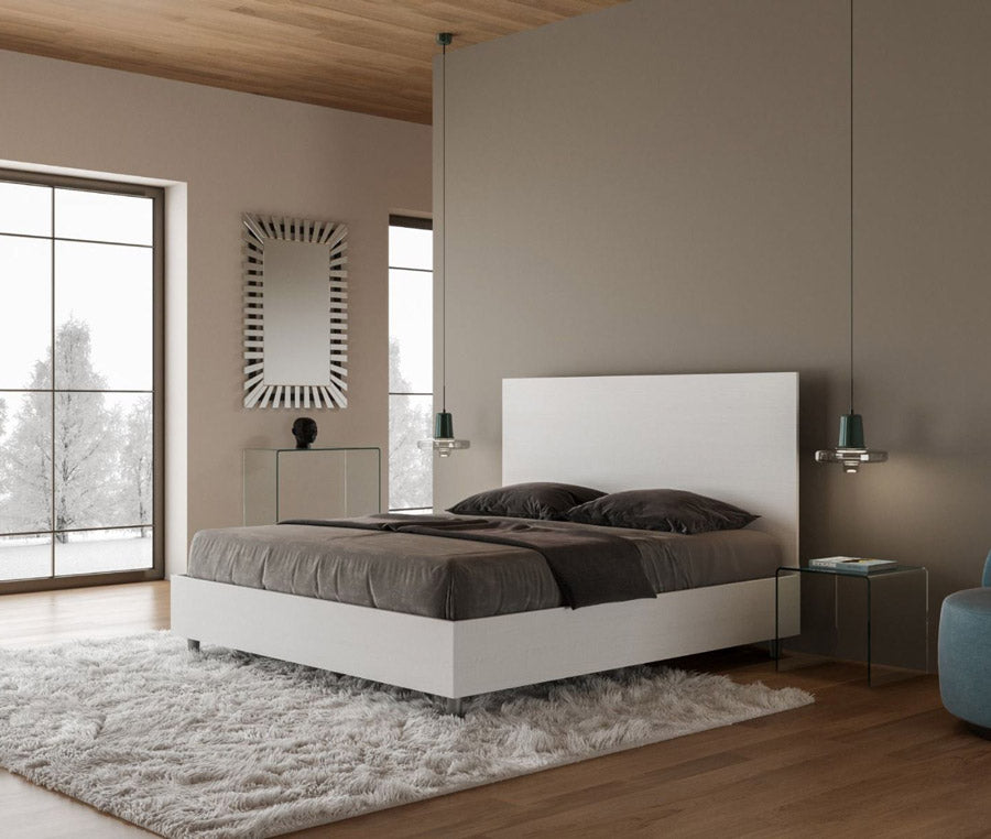 Ledier - Letto moderno matrimoniale in legno bianco frassino cm 167x198