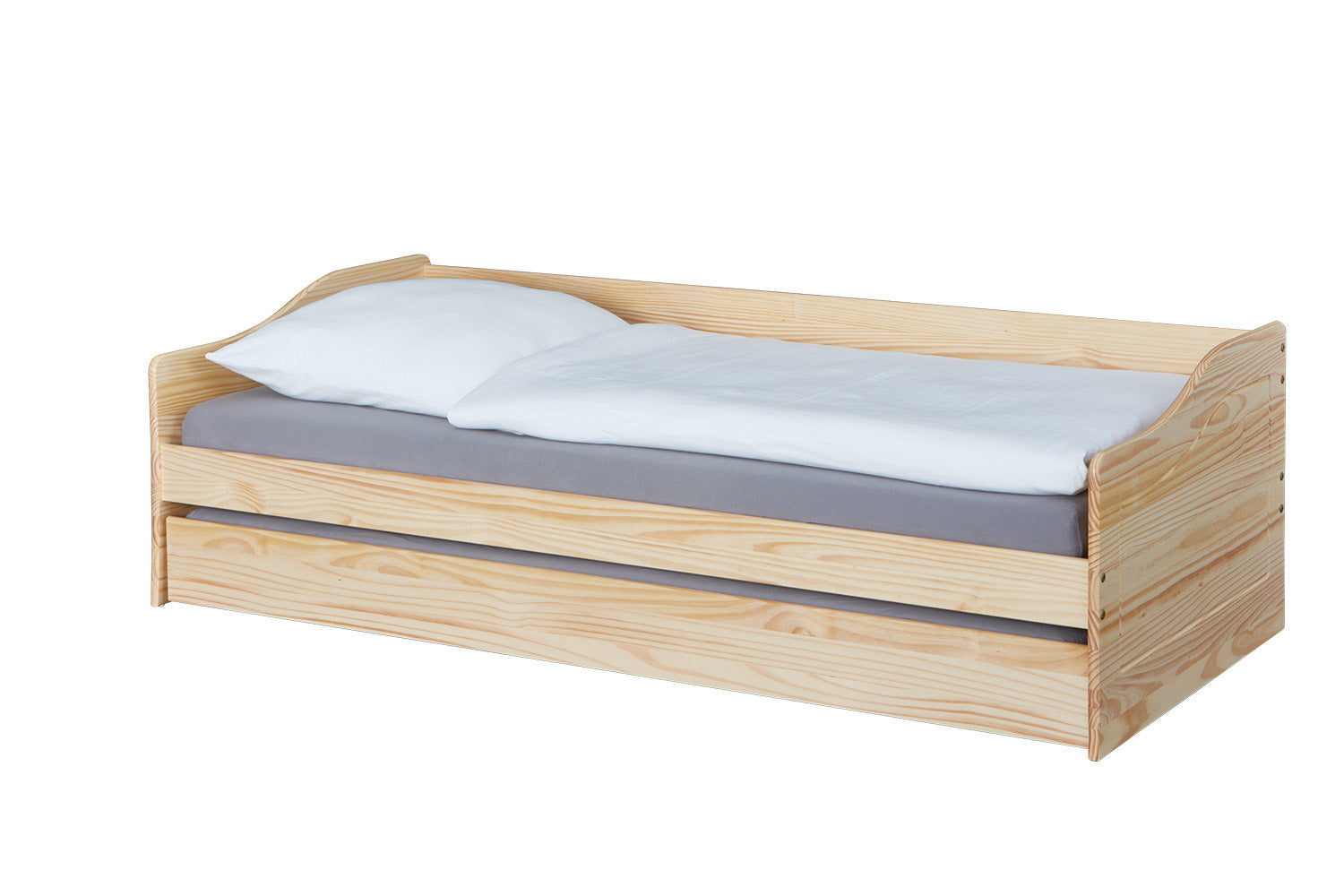 Well - Letto singolo moderno con cassettone in legno massello naturale cm 97x208x62h