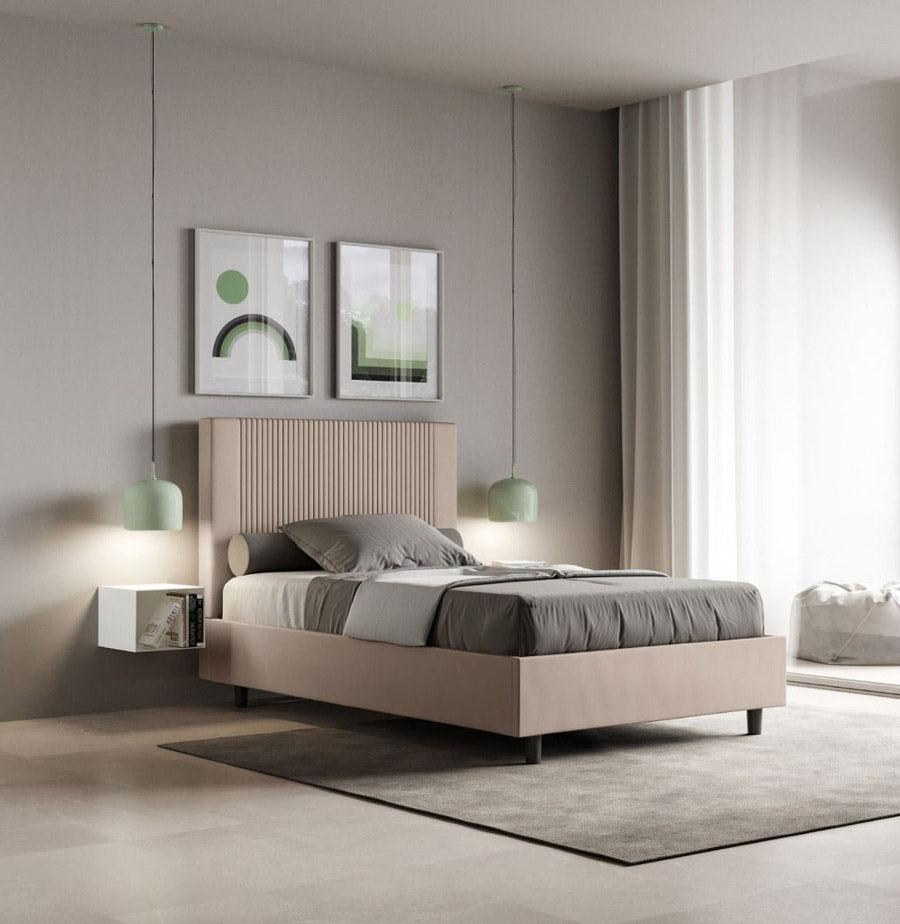 Mastel - Letto singolo una piazza e mezza in similpelle con contenitore cm 135x210x122h - vari colori