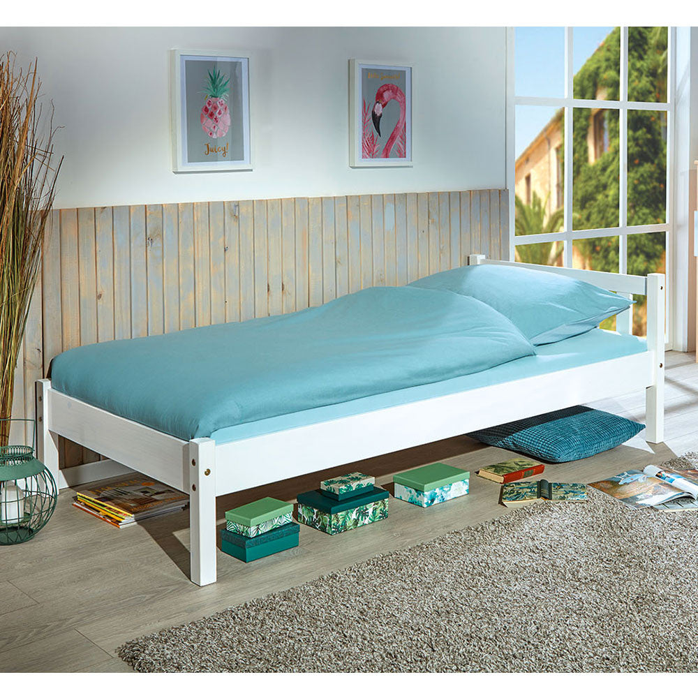 Tobia - Letto singolo classico in legno massello colore bianco cm 90x200