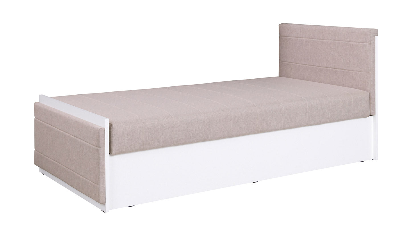 Lesly - Letto moderno singolo contenitore in legno bianco e tessuto cm 98x213x91h