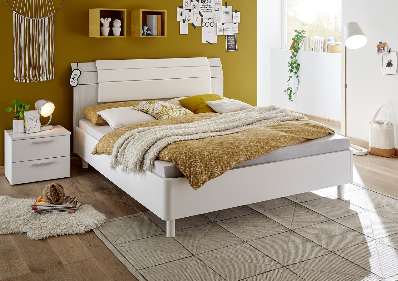 Aldemo - Letto una piazza e mezza in legno moderno cm 131x215x103h - vari colori